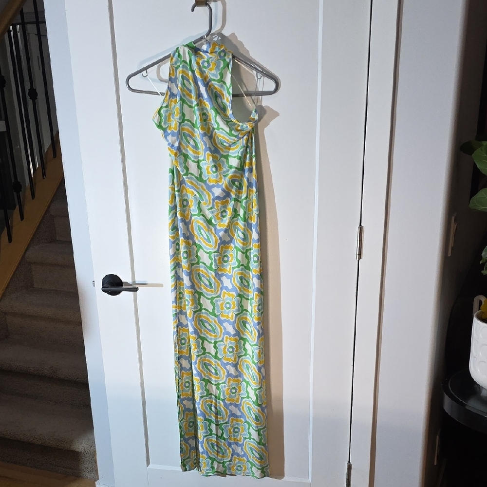 Zara Halter Dress in Blue and Yellow